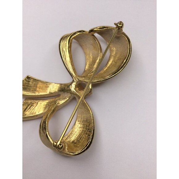 Vintage Avon Gold Tone Rhinestone Brooch Pin Ribbon Bow Designer Jewelry - Picture 6 of 9